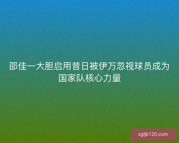 邵佳一大胆启用昔日被伊万忽视球员成为国家队核心力量