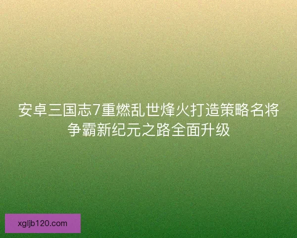 安卓三国志7重燃乱世烽火打造策略名将争霸新纪元之路全面升级